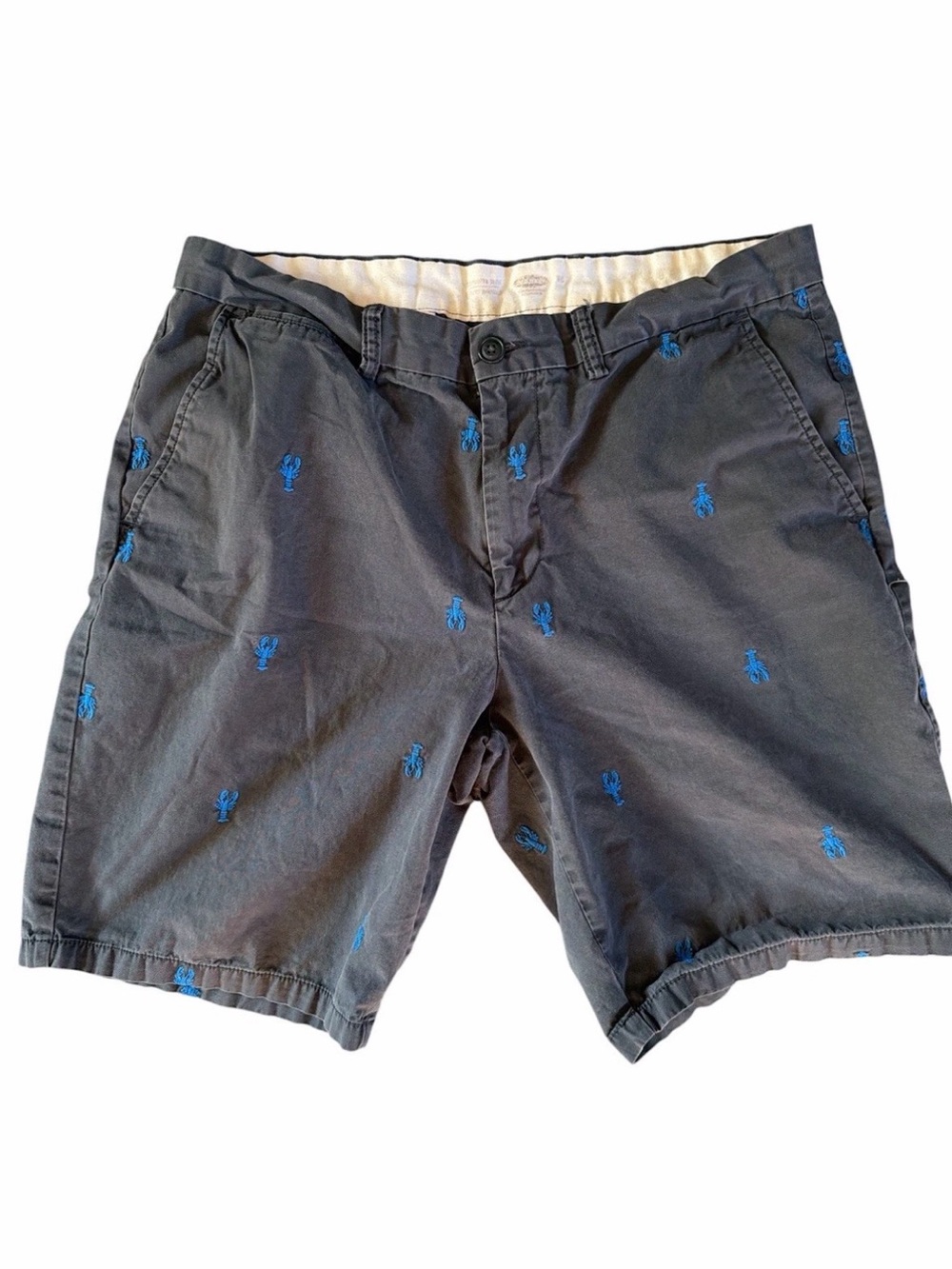 Men's Embroidered Lobster vintage Cotton Shorts - Blue on Charcoal